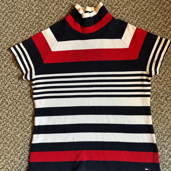 Y2K Tommy Hilfiger Top nautical striped White Blue Red high neck - Picture 3 of 6